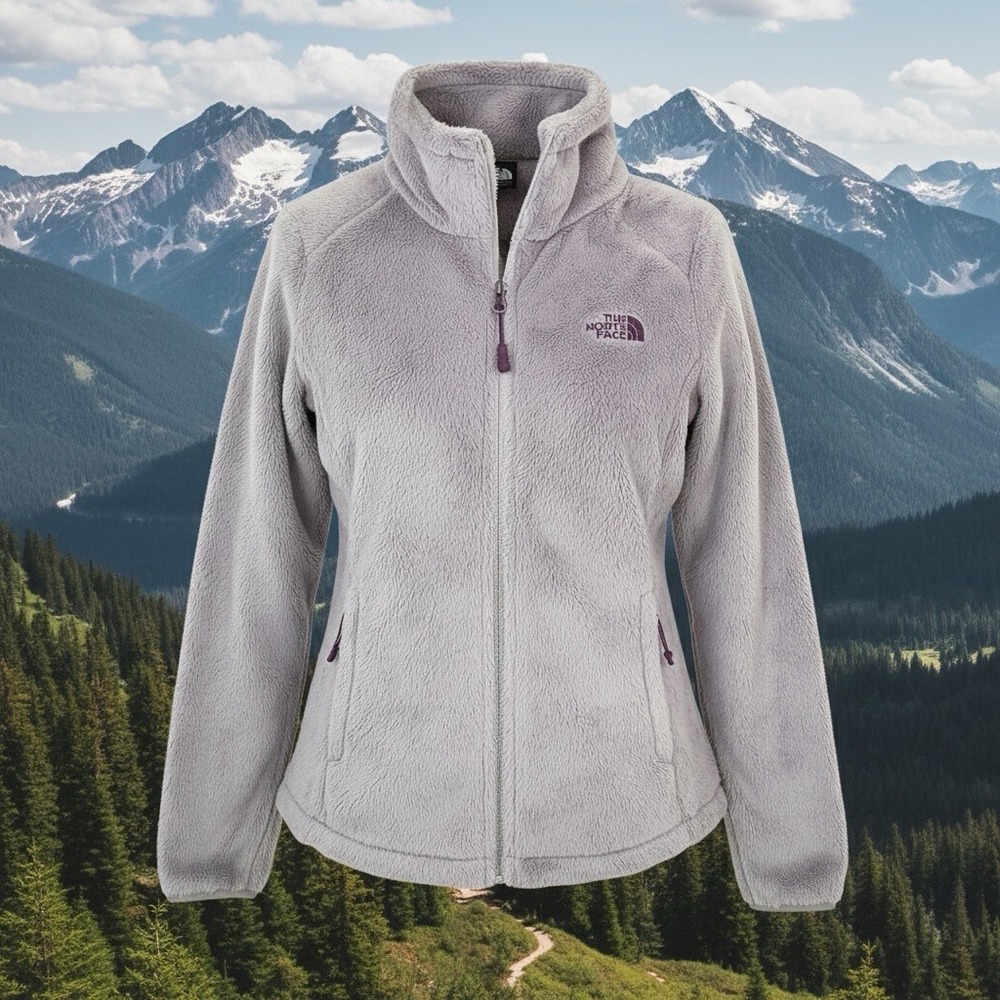 Womens S THE NORH FACE Osito Fuzzy Fleece Full Zip Jacket Purple Gray Soft